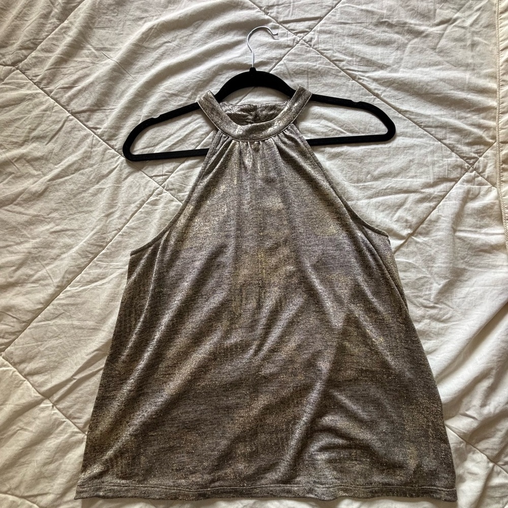 Sunday in Brooklyn Shimmering Silver Halter Top